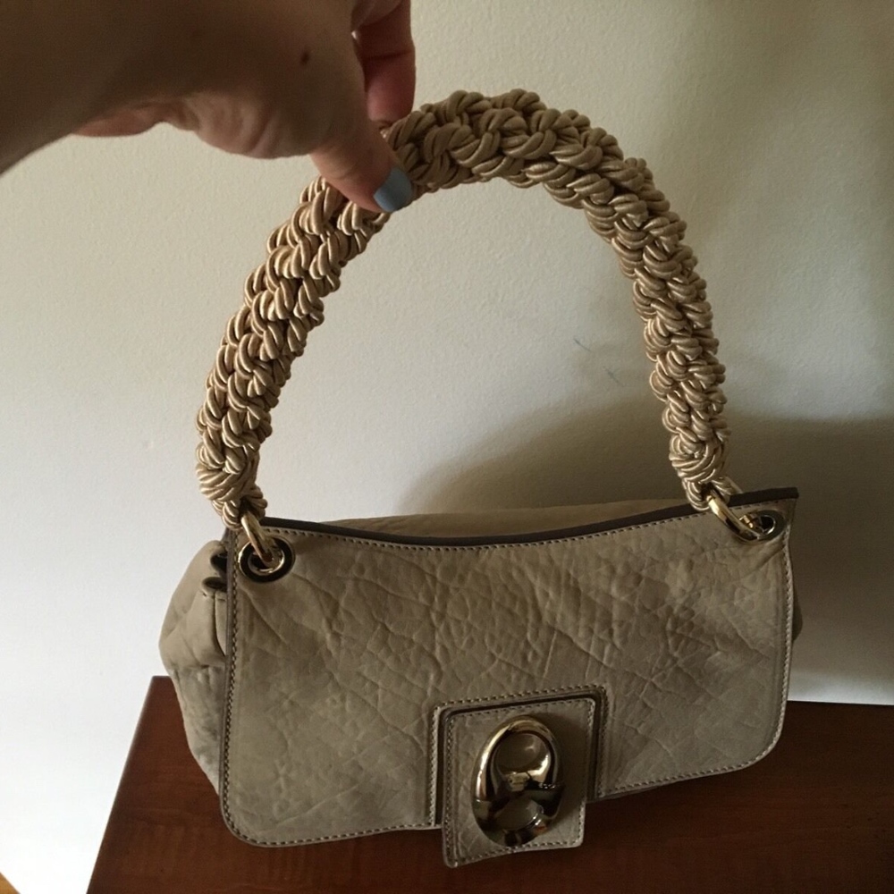 Authentic ESCADA Beige Gold Rope Handle Purse!